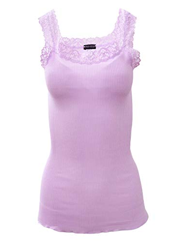 BASIC COTTON Free Spirit Premium Quality 100% Cotton Women's Lace Trim Tank Top Made in Italy (602)