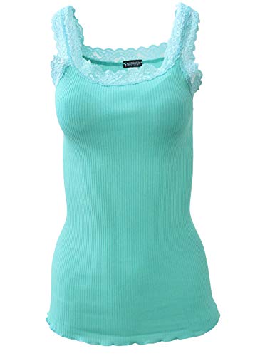 BASIC COTTON Free Spirit Premium Quality 100% Cotton Women's Lace Trim Tank Top Made in Italy (602)