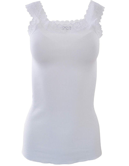 BASIC COTTON Free Spirit Premium Quality 100% Cotton Women's Lace Trim Tank Top Made in Italy (602)