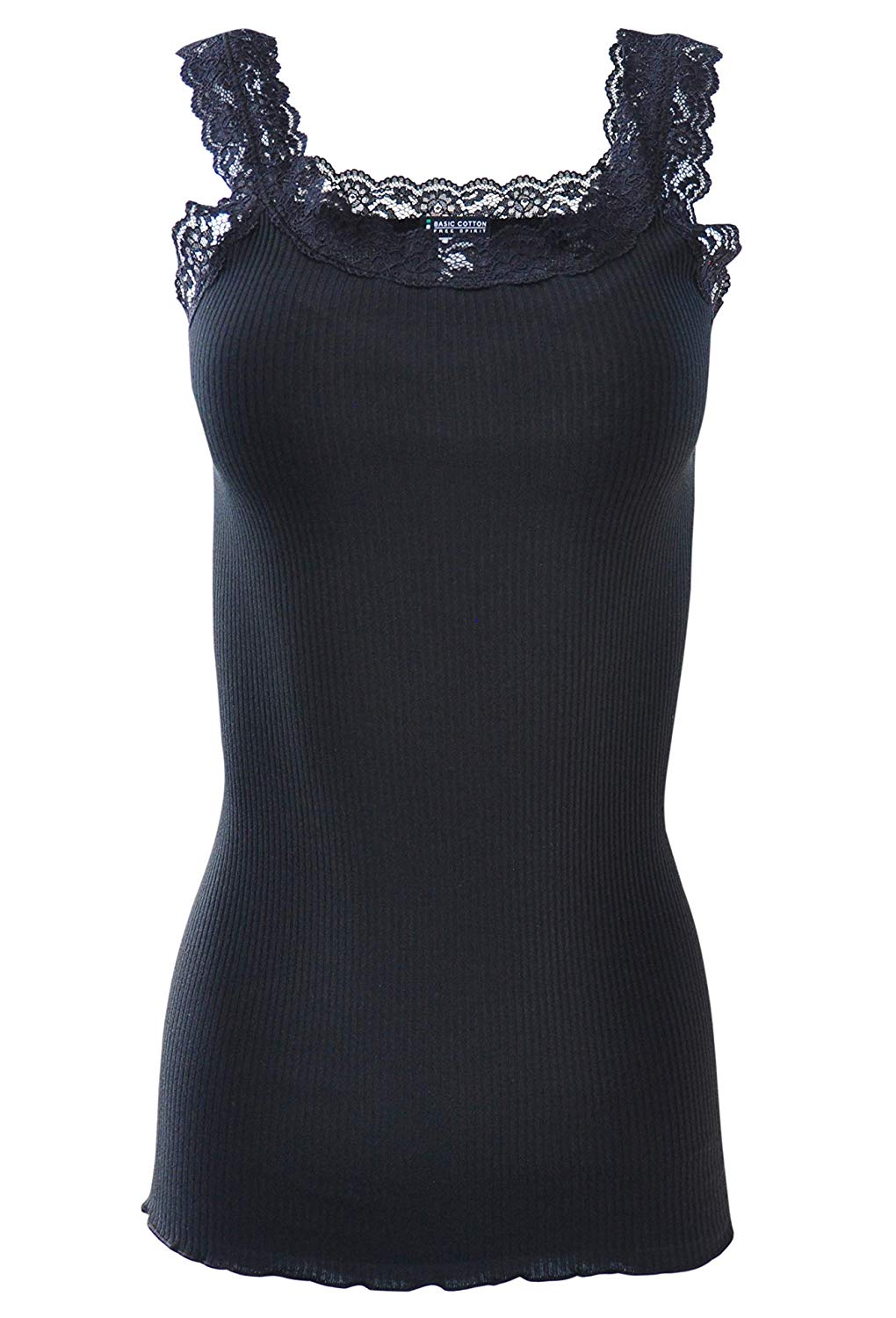 BASIC COTTON Free Spirit Premium Quality 100% Cotton Women's Lace Trim Tank Top Made in Italy (602)