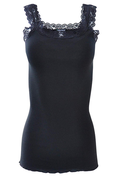 BASIC COTTON Free Spirit Premium Quality 100% Cotton Women's Lace Trim Tank Top Made in Italy (602)