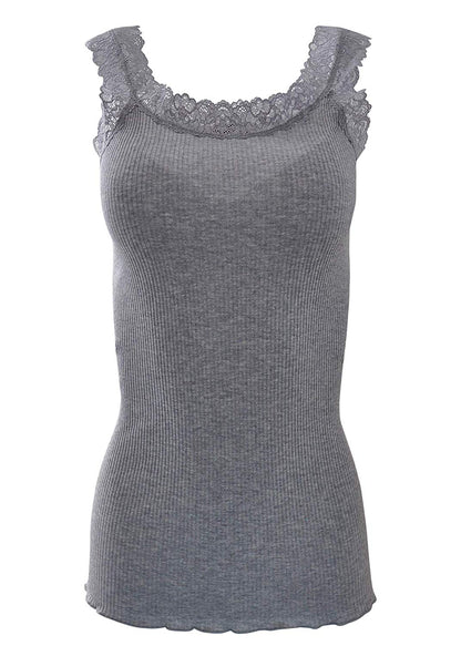BASIC COTTON Free Spirit Premium Quality 100% Cotton Women's Lace Trim Tank Top Made in Italy (602)