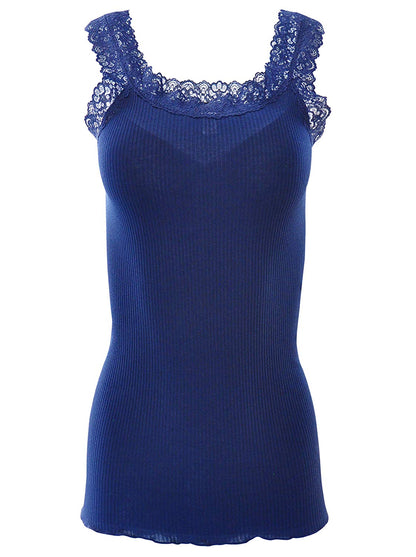 BASIC COTTON Free Spirit Premium Quality 100% Cotton Women's Lace Trim Tank Top Made in Italy (602)