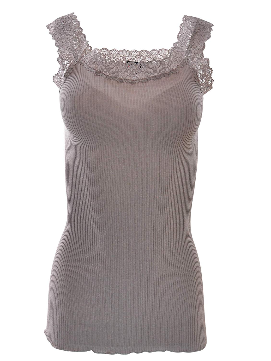 BASIC COTTON Free Spirit Premium Quality 100% Cotton Women's Lace Trim Tank Top Made in Italy (602)