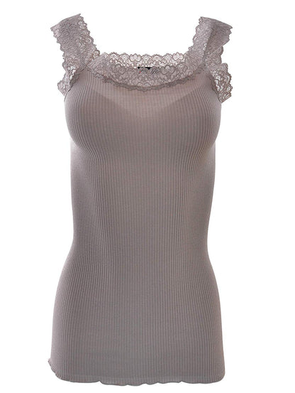 BASIC COTTON Free Spirit Premium Quality 100% Cotton Women's Lace Trim Tank Top Made in Italy (602)