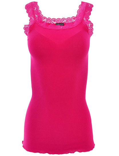 BASIC COTTON Free Spirit Premium Quality 100% Cotton Women's Lace Trim Tank Top Made in Italy (602)