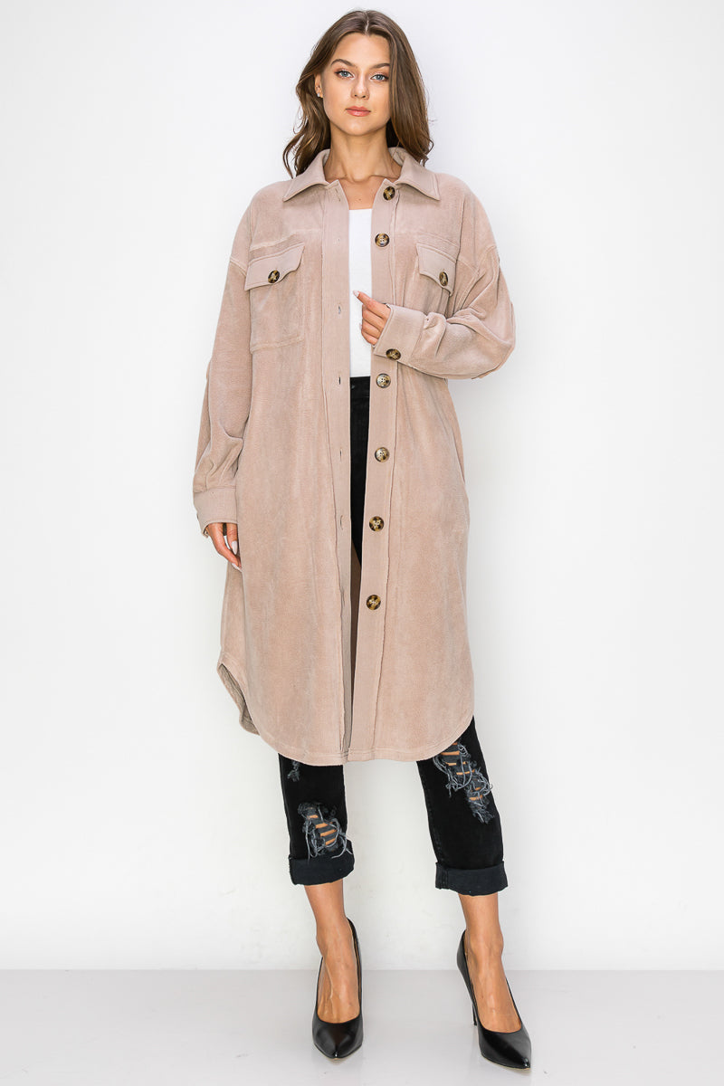 WK0029 Reverse Fleece Drop Sleeve Long Jacket