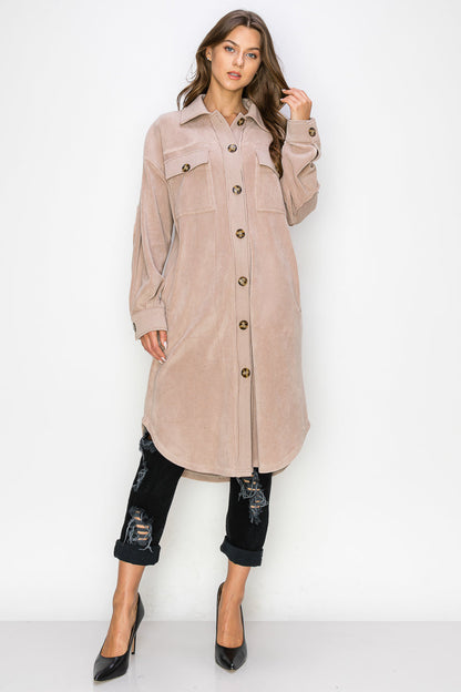 WK0029 Reverse Fleece Drop Sleeve Long Jacket