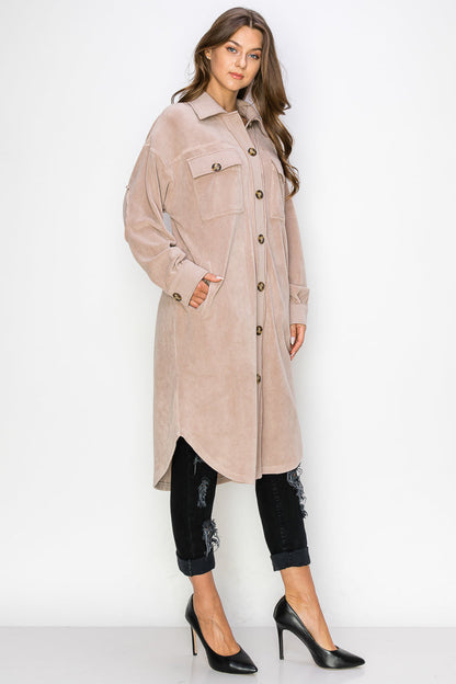 WK0029 Reverse Fleece Drop Sleeve Long Jacket