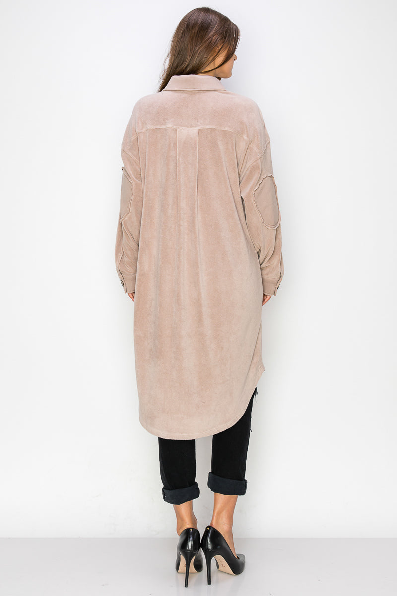 WK0029 Reverse Fleece Drop Sleeve Long Jacket