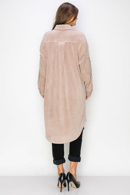 WK0029 Reverse Fleece Drop Sleeve Long Jacket