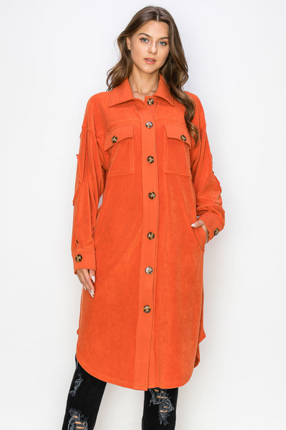 WK0029 Reverse Fleece Drop Sleeve Long Jacket
