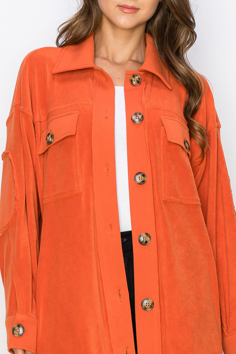 WK0029 Reverse Fleece Drop Sleeve Long Jacket