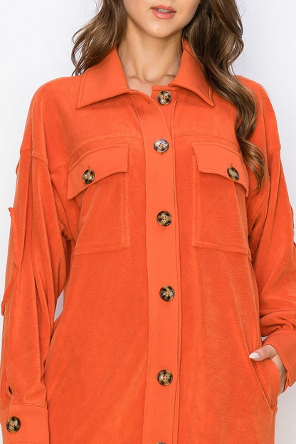 WK0029 Reverse Fleece Drop Sleeve Long Jacket