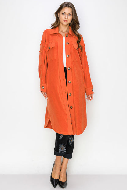 WK0029 Reverse Fleece Drop Sleeve Long Jacket