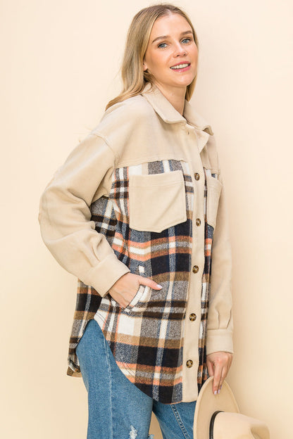 WK0044 Plaid Long Sleeve Shacket