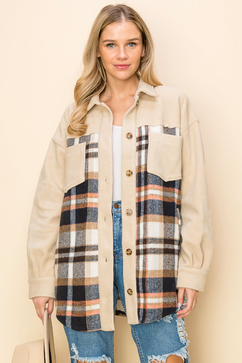 WK0044 Plaid Long Sleeve Shacket