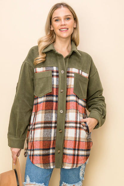 WK0044 Plaid Long Sleeve Shacket