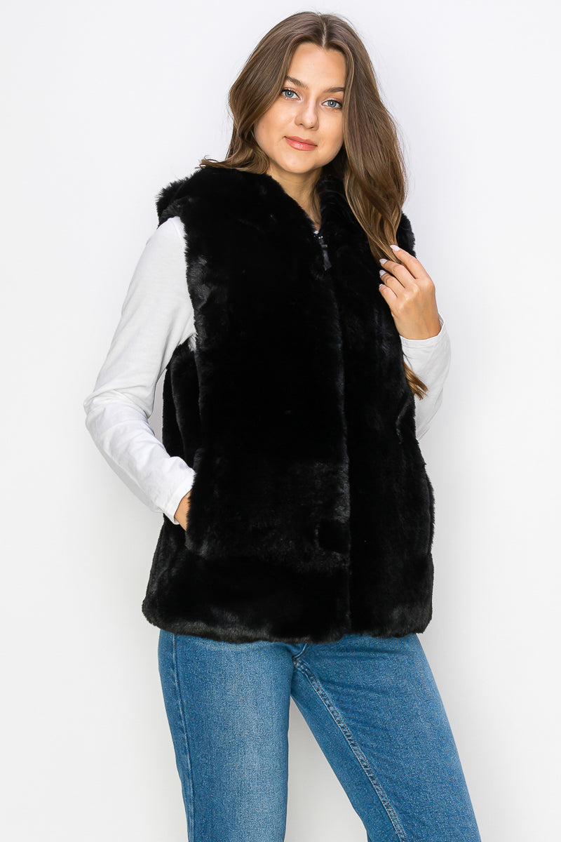 WV0038 RABBIT HOODED FUR VEST