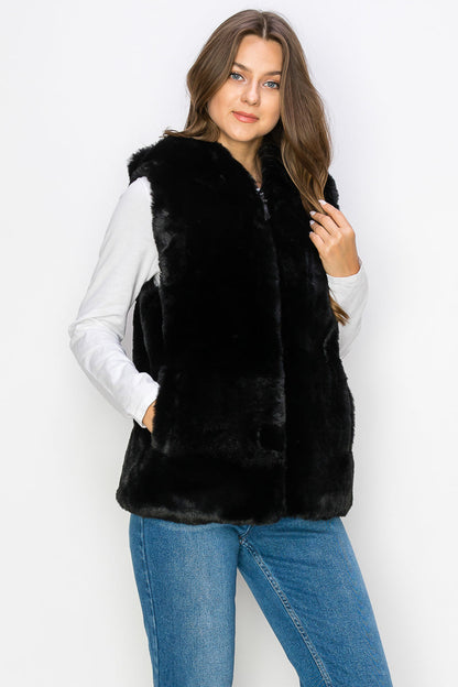 WV0038 RABBIT HOODED FUR VEST