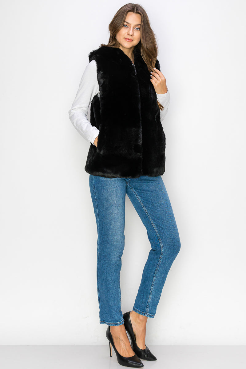 WV0038 RABBIT HOODED FUR VEST
