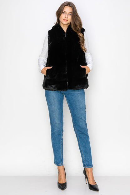 WV0038 RABBIT HOODED FUR VEST